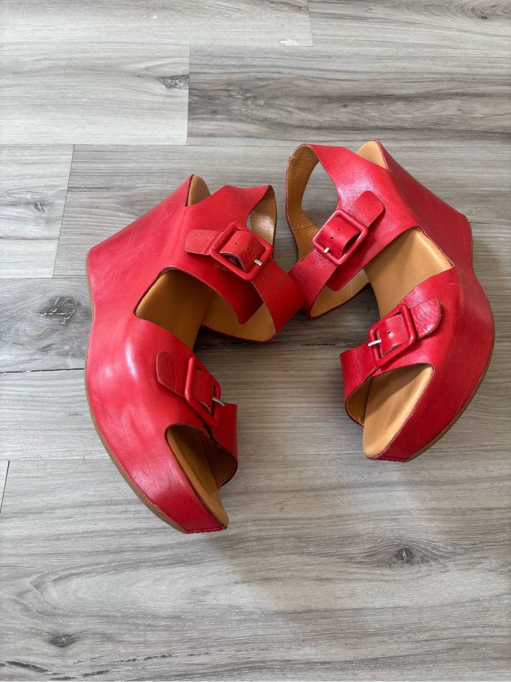 Kork Ease 11 Leather Red Women’s Buckle Wedge Sandals